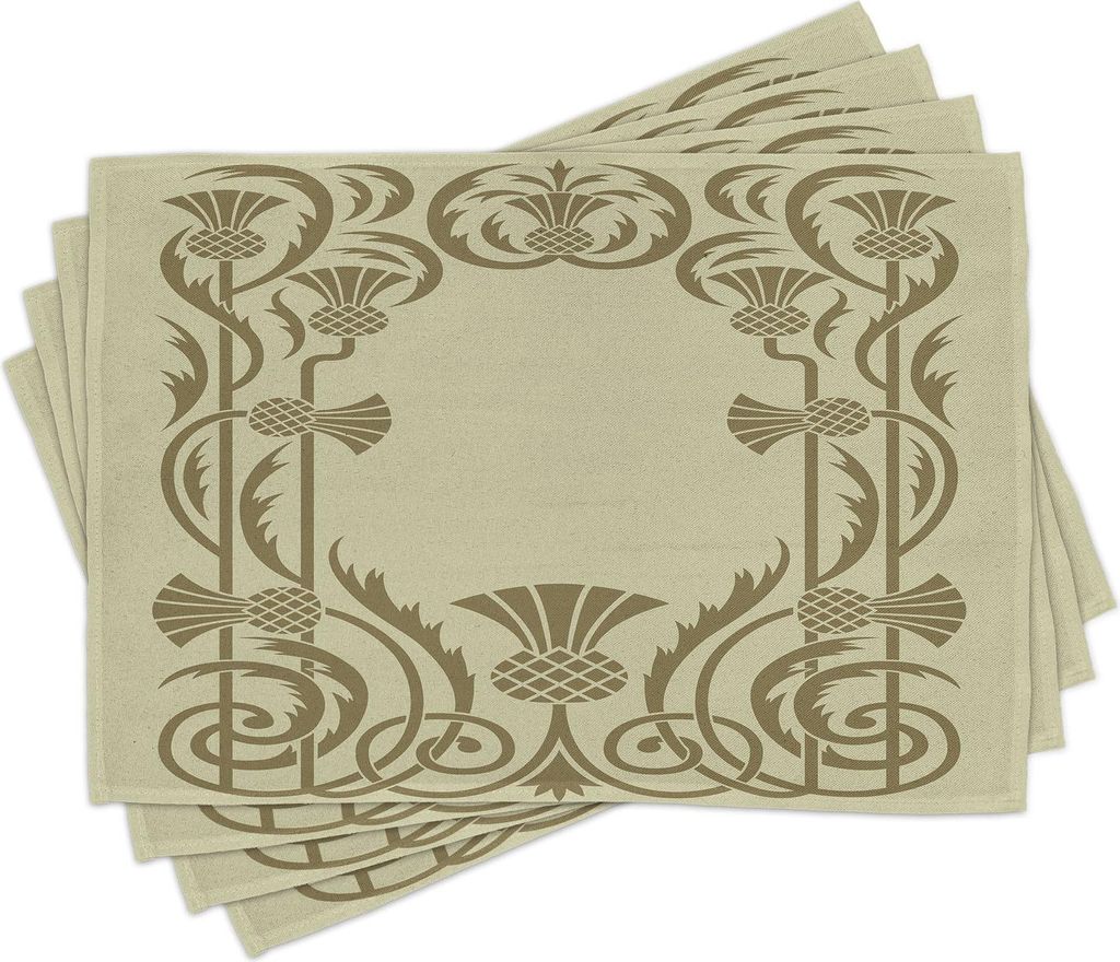 ABAKUHAUS Jugendstil Platzmatten, Botanischer Rahmen mit Ananas Exotische Natur inspiriert Antik-Look, 30 x 45 cm, Weises Grün Sepia