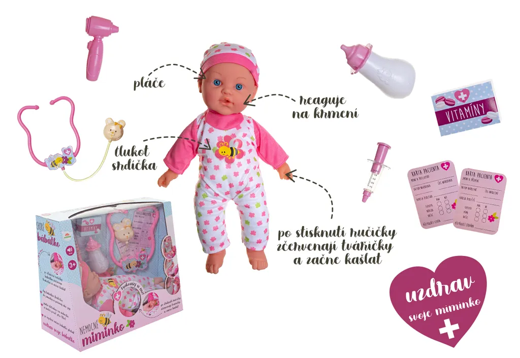 Teddies Sick Baby 36cm Interactif : Bébé Malade à Soigner avec Effets