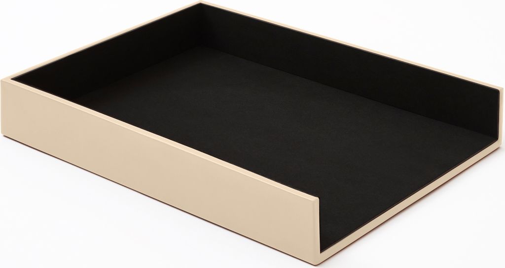 Briefablage Büro Leder Beige cm 32 x 24.2 x H.5 - Ablagefächer Papierablage Ablagekorb A4 - Hergestellt in Italien