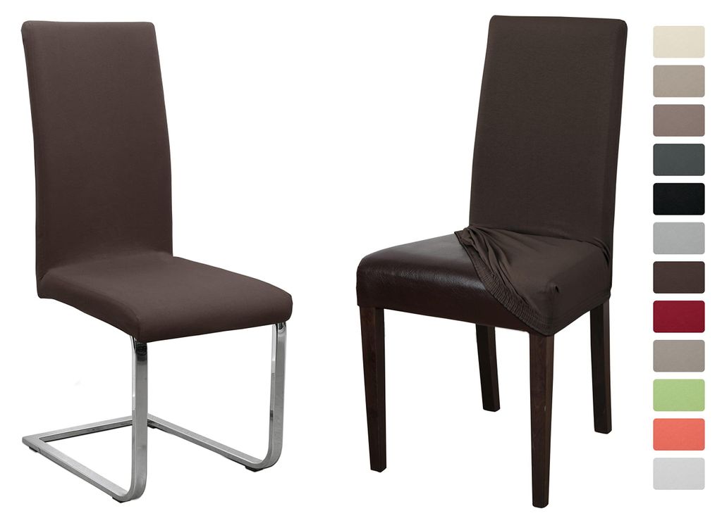 Stuhlhusse aus Jersey, elastisch, einfarbiger Stretchbezug aus Baumwolle, doppelt elastisch, knitterfrei, Einheitsgröße, 2er-Set, dunkelbraun