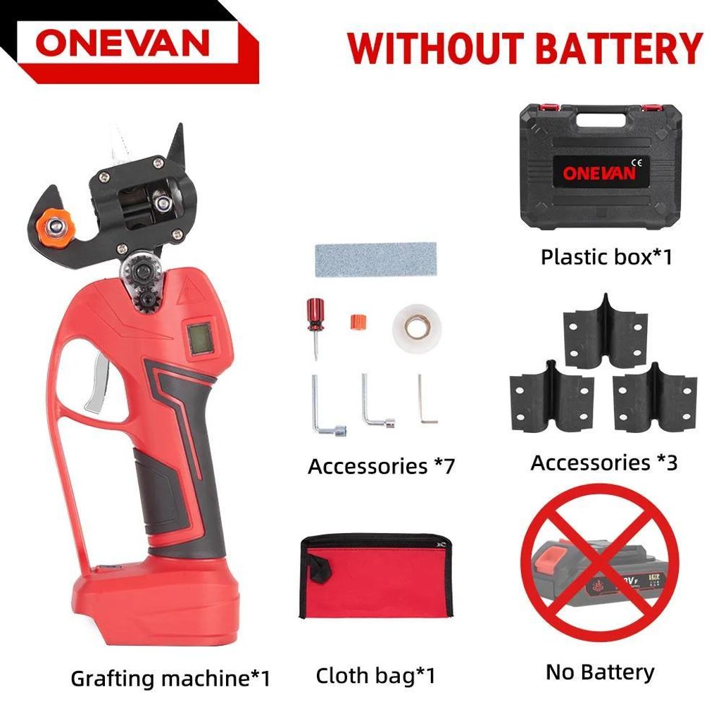 2-in-1 bürstenlose Veredelungsschere - Elektrische Gartenschere - U/V-Klinge, 18V kompatibel, ohne Akku, Metall, rutschfester Griff - Braun
