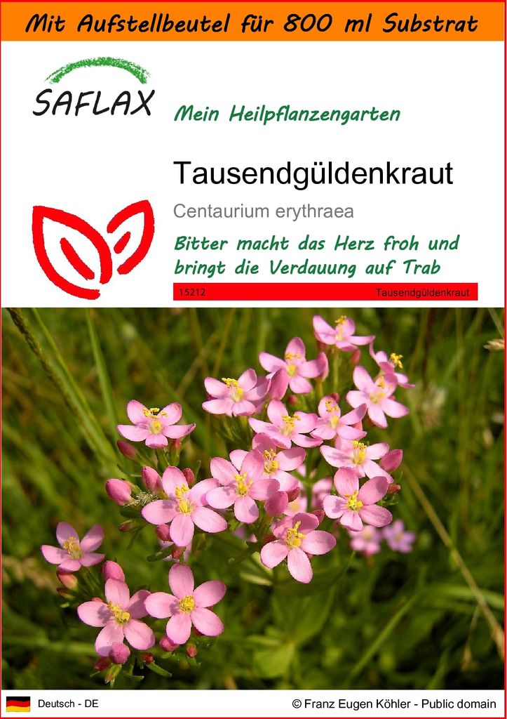 SAFLAX - Garden in the Bag - Heilpflanzen - Tausendgüldenkraut - 250 Samen - Mit Anzuchtsubstrat im praktischen, selbst aufstellenden Beutel - Cen...