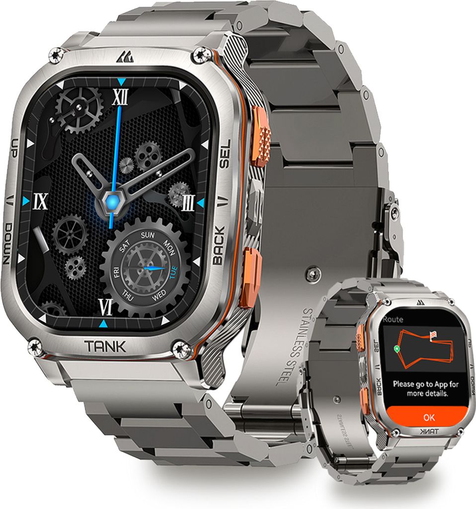 2024 KOSPET Smartwatch Strapazierfähige Sportuhr für Android und iOS, 50 M wasserdicht (1.96 Zoll), 1-tlg., 410*502 Auflösungsstandard, 5ATM&IP69K