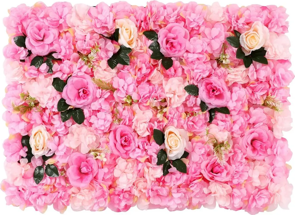 Mur de Fleurs Artificielles pour Décoration Mariage - 12 Panneaux Rose