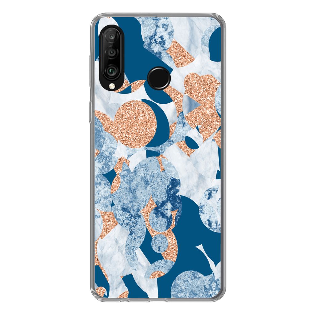 MuchoWow Handyhülle Schutzhülle Hülle für Huawei P30 Lite Marmor - Geometrische Formen - Glitter Silikon Softcase Handy Hülle - Handyhülle