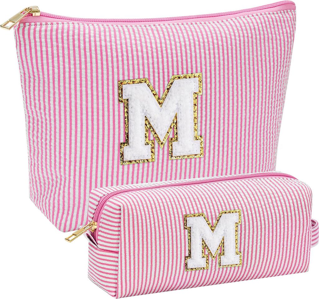 2 Stück Kosmetik-Aufbewahrungstaschen mit Anfangsbuchstaben, Kosmetik-Make-up-Tasche, Reißverschluss, wasserdicht, große Kapazität, Make-up-Org...