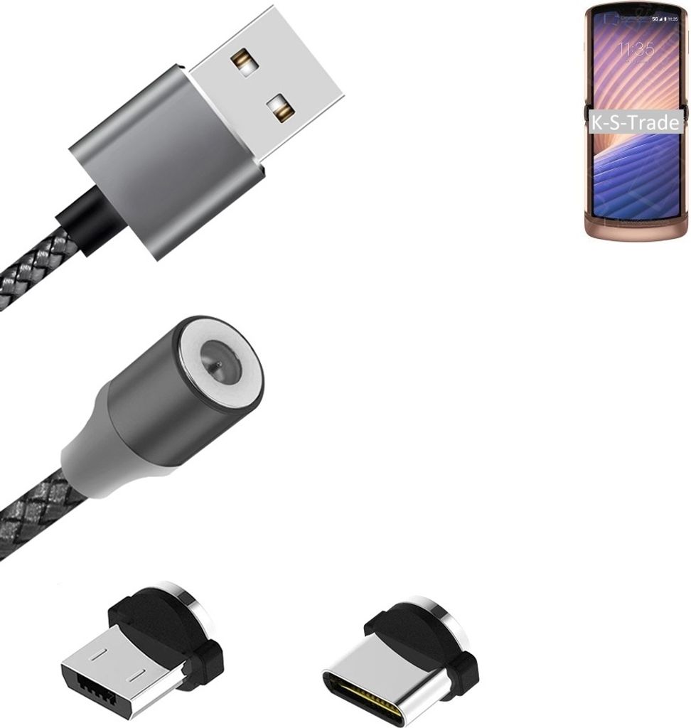 K-S-Trade Hochwertiges Magnet-Lade-kabel Sync-Kabel Daten-Kabel für Motorola Moto G9 Plus mit USB-Typ-C-Anschluss und Micro-USB-Anschluss 2A bis zu
