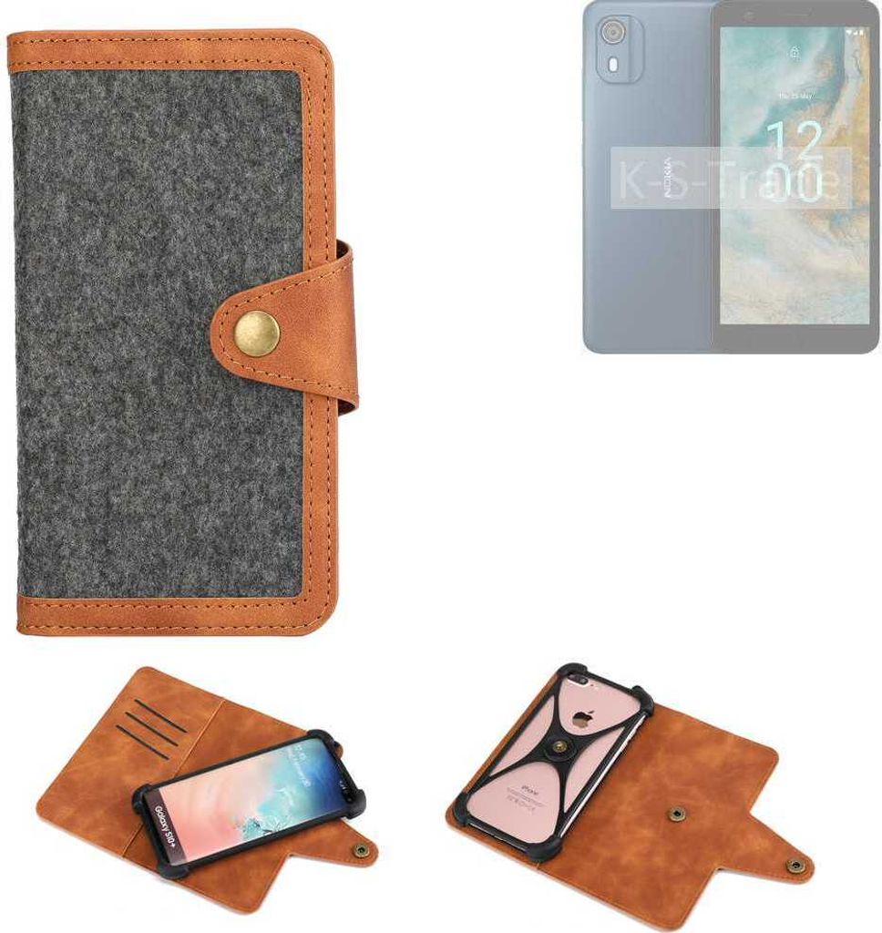 K-S-Trade Schutzhülle Handyhülle kompatibel mit Nokia CO2 Filz Hülle Kunst-Leder dunkelgrau braun (1x)