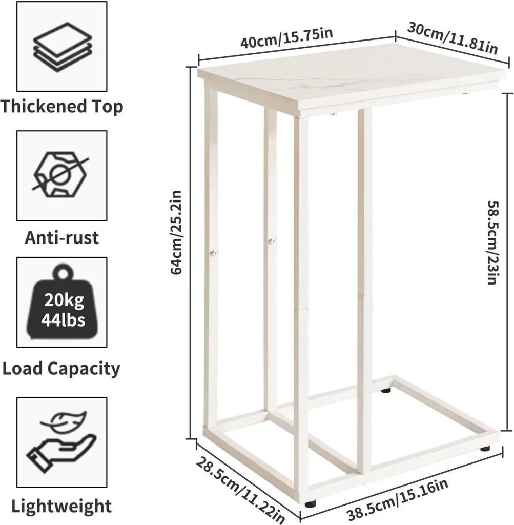 Petite Table d'Appoint Marbre Blanc et Métal Stable - Modèle Compact