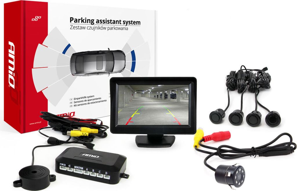 Parkassistentensatz mit HD-307-IR Kamera & 4 TFT01 4,3" Sensoren, Schwarz