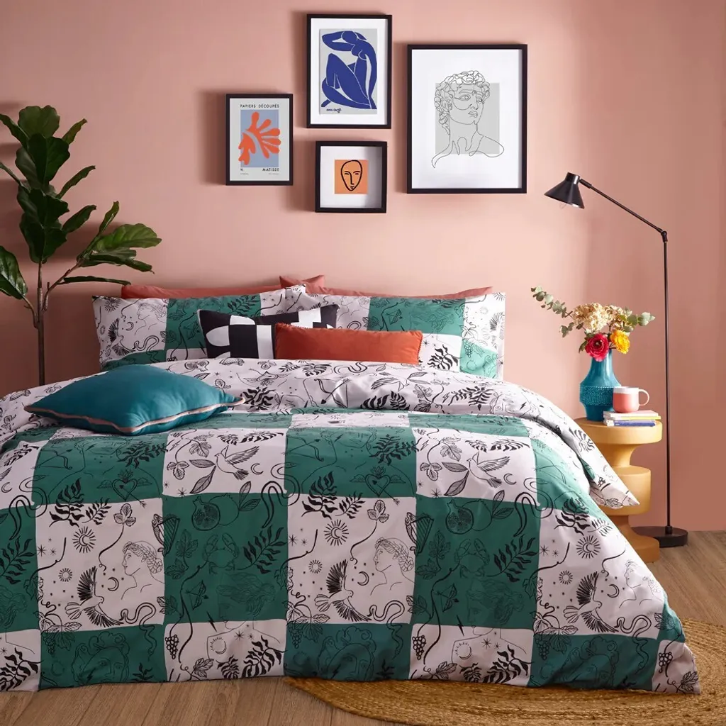 Housse de couette Mythos RV2907 Furn réversible Vert et Naturel Kingsize