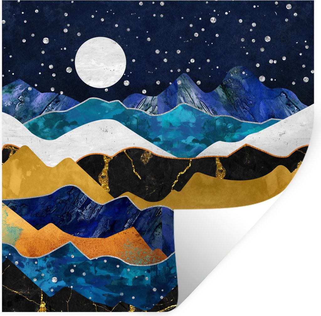 MuchoWow Wandtattoo Wandsticker Wandaufkleber Nacht - Gold - Marmor - Abstrakt - Landschaft - Berg 100x100 cm Selbstklebend und Repositionierbar ...