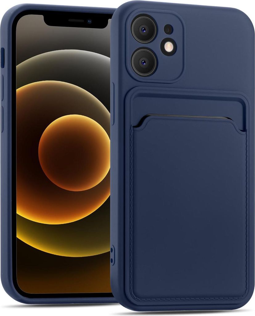 Handyhülle für Apple iPhone 12 Hülle Silikon Schutzhülle mit Kartenfach Slim Wallet Case, Blau