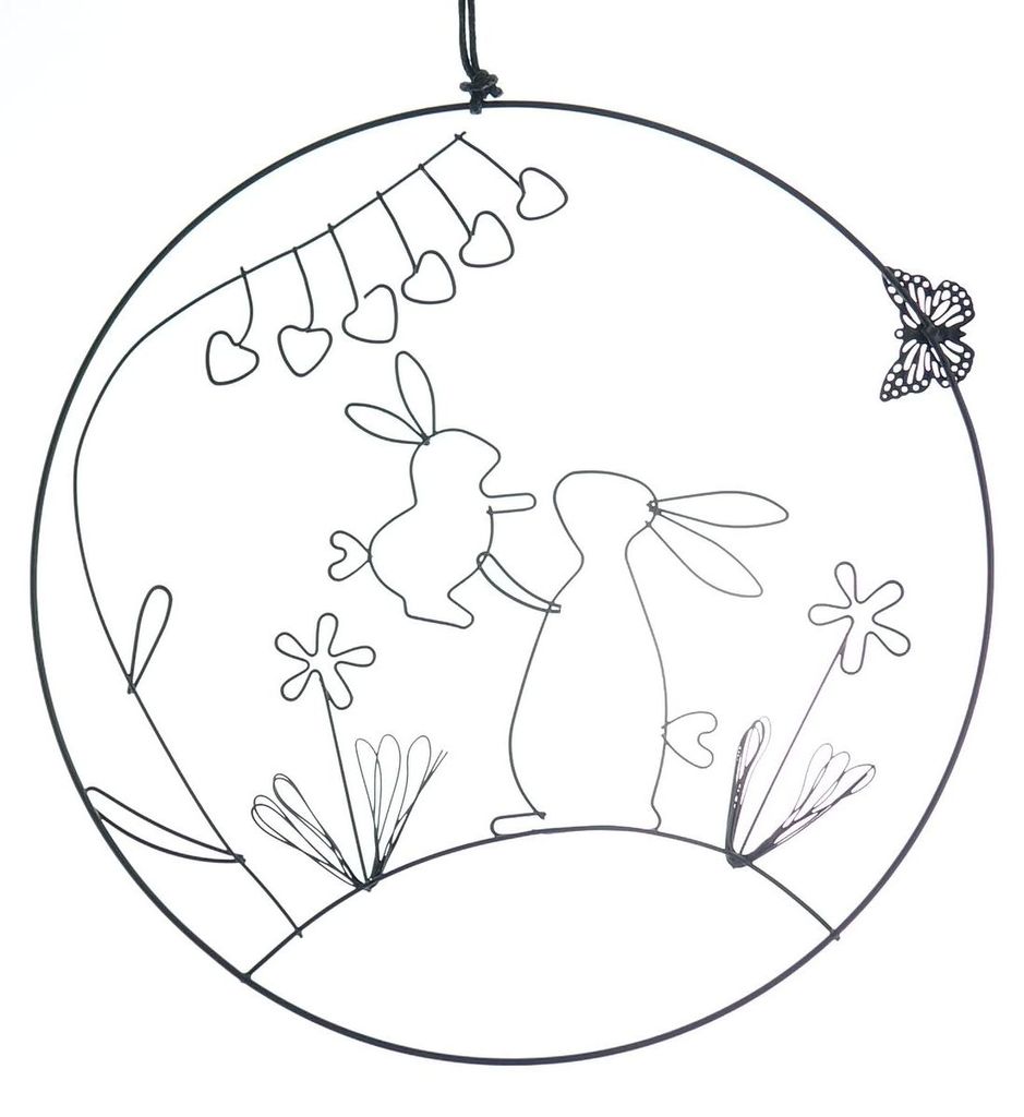 GASPER Fensterdeko Ostern mit Hasen & Blumen Schwarz Ø 21 Produktbild 