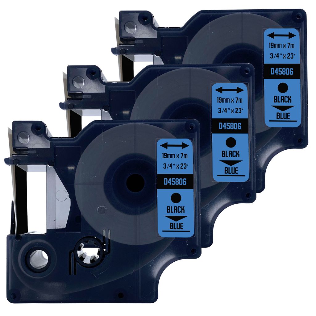 DULA Etikettenband - Kompatibel mit Dymo D1 45806 - 3 Stück - Schwarz auf blau - 19mm x 7m