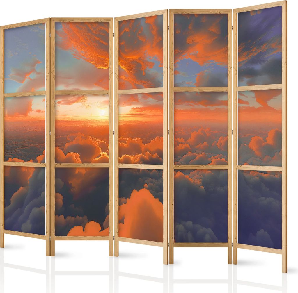 5-teiliger Einseitiger Vlies Japanischer Paravent - When Dawn Tickles the Clouds: A Spectacle of Colors on the Morning Sky 225x172 cm Landschaften ...