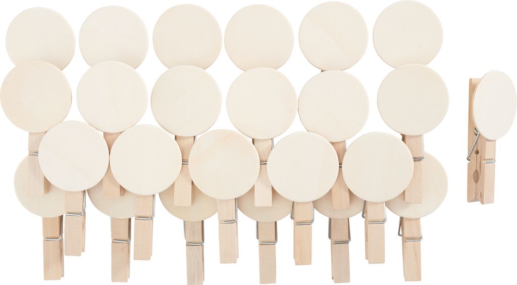 VBS Holzklammer Button rund 24 Stück 4 cm Durchmesser 7.5 cm Länge Bastelbedarf