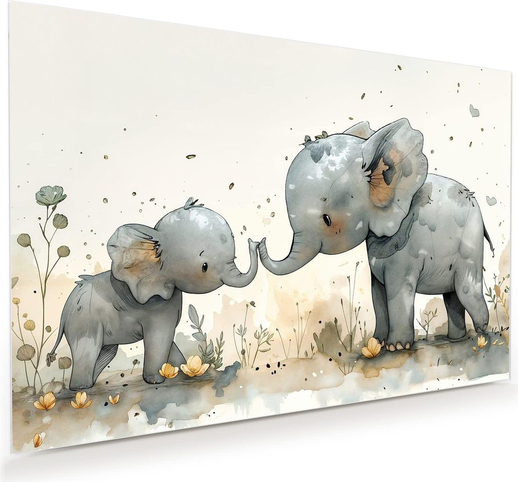 Glasbild 60x40cm in XXL für Wohnzimmer, Schlafzimmer Motiv Elefantenfamilie