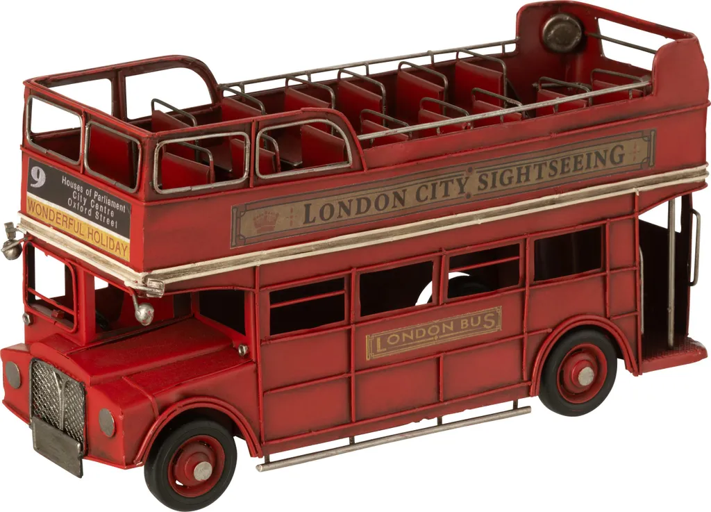 Bus antique J-Line en métal rouge - Objet de décoration vintage rétro