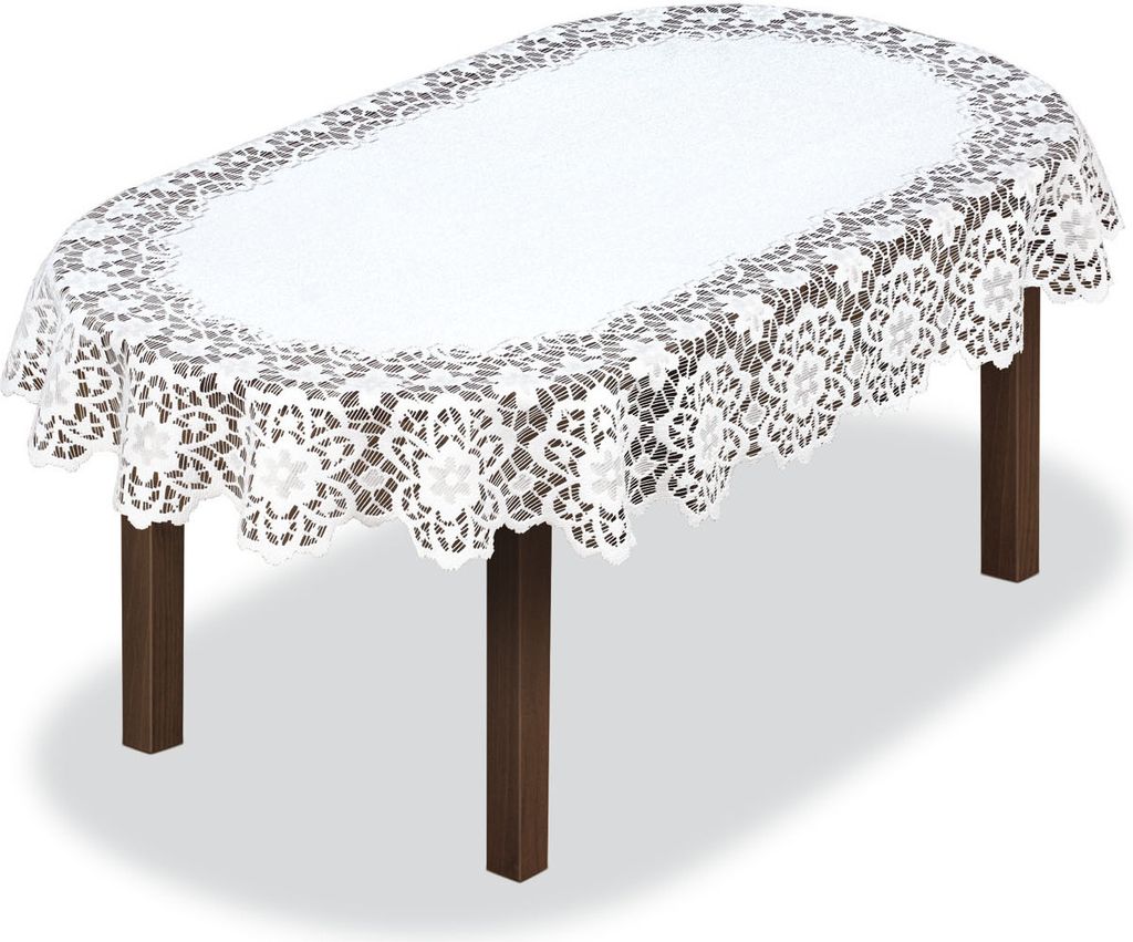 Oval Tischdecke Tischläufer SPITZE Weiß Tischdecke mit Produktbild 