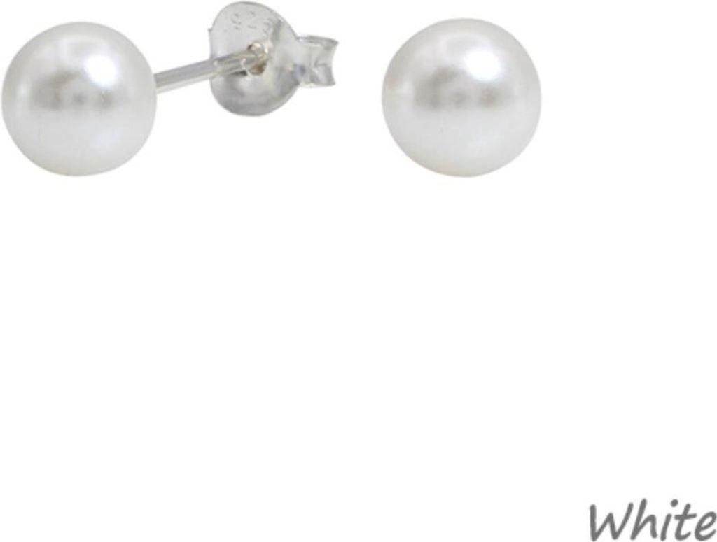 Perlenohrringe: runde Ohrstecker Silber 925 „Kugel“ White