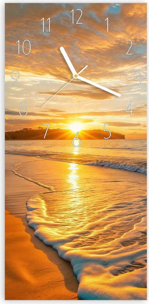 Wanduhr aus Glas mit Motiv Sonnenuntergang Strand- 30 x 60 cm - inkl. Aufhängesystem