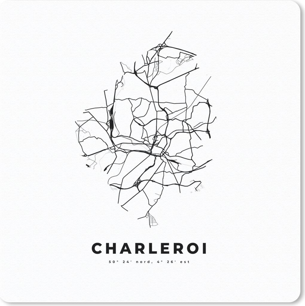 MuchoWow Mauspad Mousepad Stadtplan - Schwarz und weiß - Karte - Charleroi - Belgien - Karte 30x30 cm - Mousepads - Maus Mat - Pad - Mausunterla...