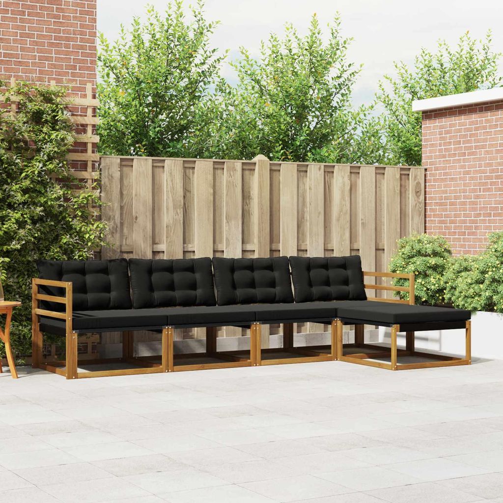 "Neues Produkt" Outdoor-Sofagarnitur ANTI-UV - CLORIS - mit Kissen - 5 pcs - Natürlich und Schwarz - Modern Gartensofas V735