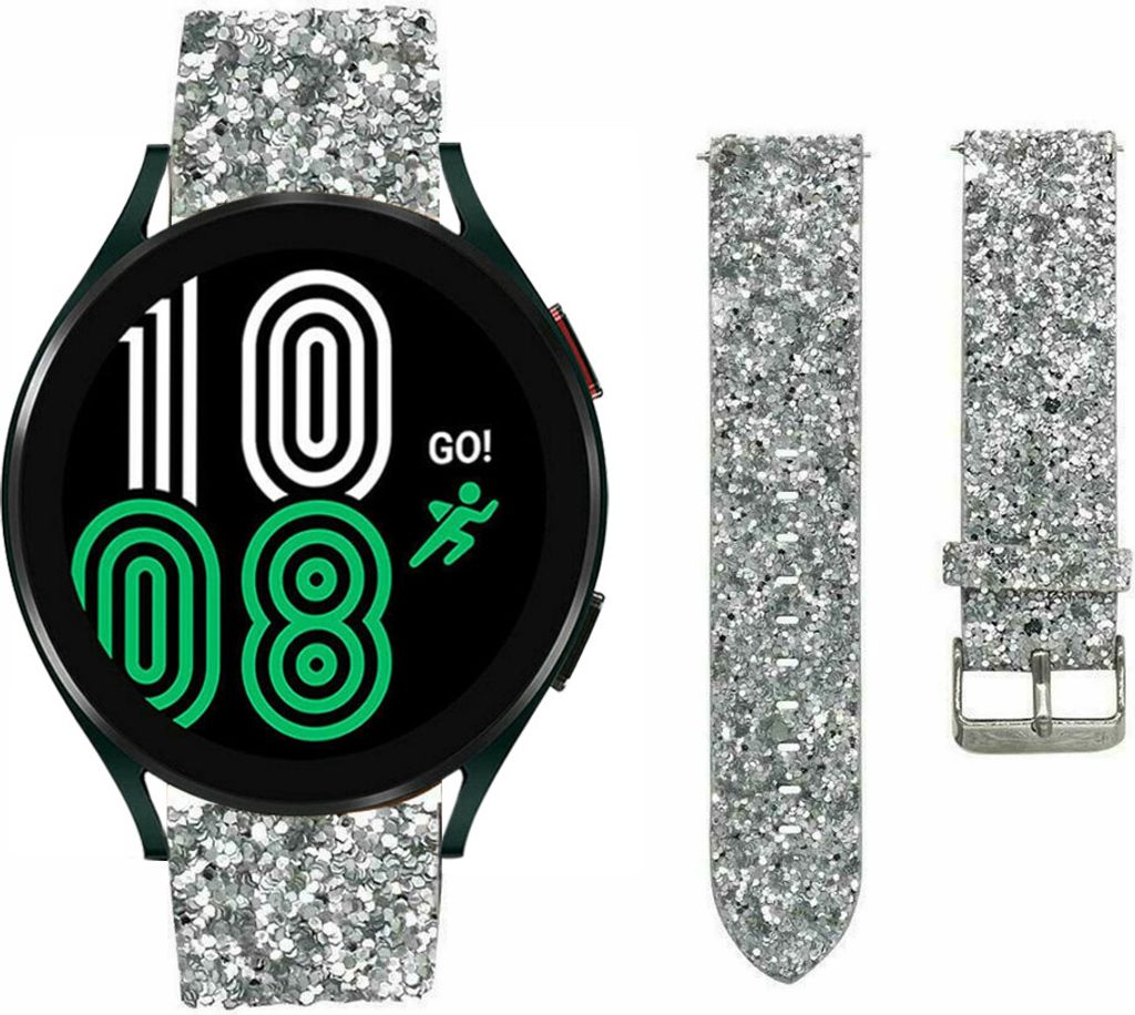 Strap-it Samsung Galaxy Watch 4 40mm Glitzerlederarmband (Silber)
