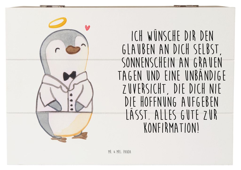 Mr. & Mrs. Panda Box Pinguin Konfirmation Hemd 22 x 15 cm - Weiß - Geschenk, Kiste mit Deckel, Schatzkiste, Holzkiste, Zuversicht, fotobox, Sonnen...