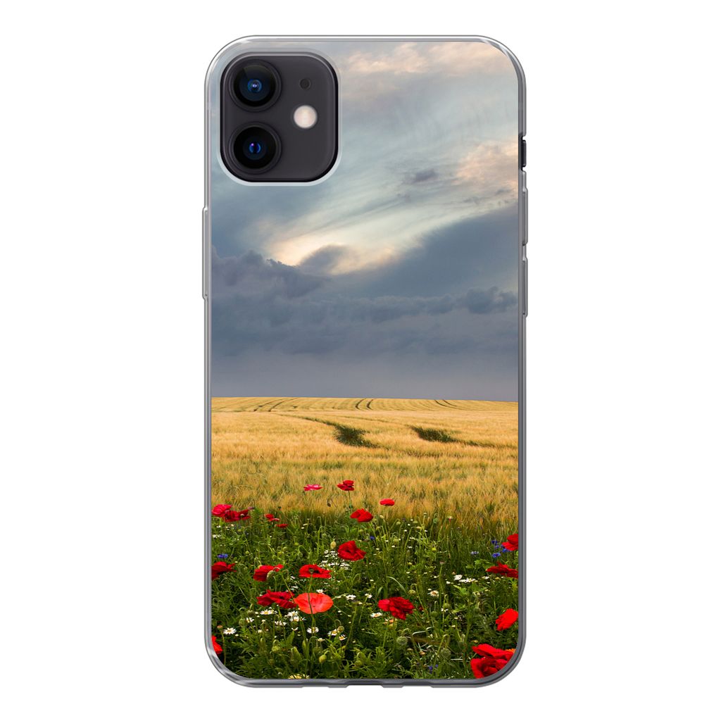 MuchoWow Handyhülle Schutzhülle Hülle für iPhone 12 mini Blumen - Weizen - Wolken Silikon Softcase Handy Hülle - Bild