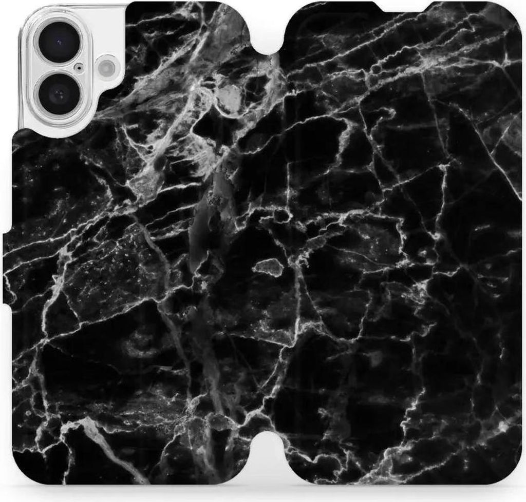 Handyhülle mit klappe für iPhone 16 Plus, Mobiwear Book, Schwarzer Marmor