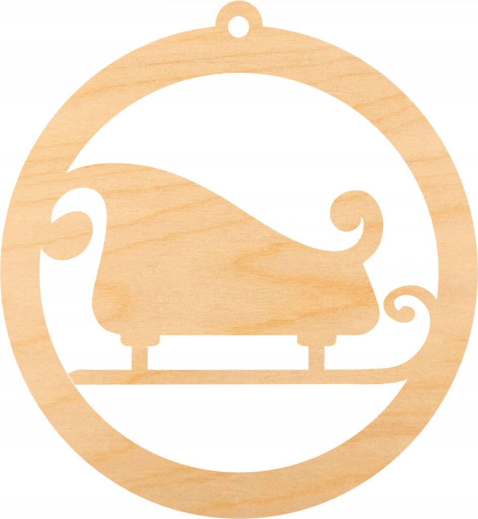 HOLZKUGEL Anhänger aus Holz, Ornament Weihnachtskugel 6 cm - Weihnachtsmannschlitten