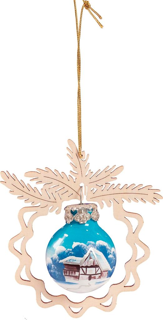 Christbaumschmuck Glaskugel in Zweig - Winterlandschaft (8cm) von Saico Seiffen