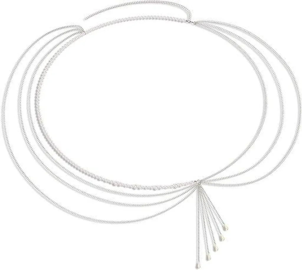 Collier réglable argenté blanc 120 cm - Sautoir modulable pour femme