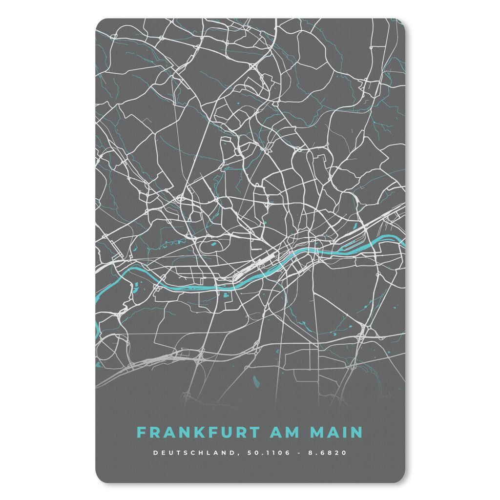 MuchoWow Mauspad Mousepad Stadtplan - Deutschland - Blau - Frankfurt am Main - Karte 40x60 cm - Mousepads - Maus Mat - Pad - Mausunterlage - Schr...