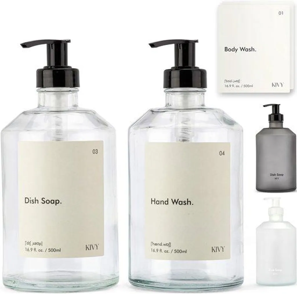 Kit Distributeur Savon Verre Ambré 500ml avec Étiquettes - Lot de 2