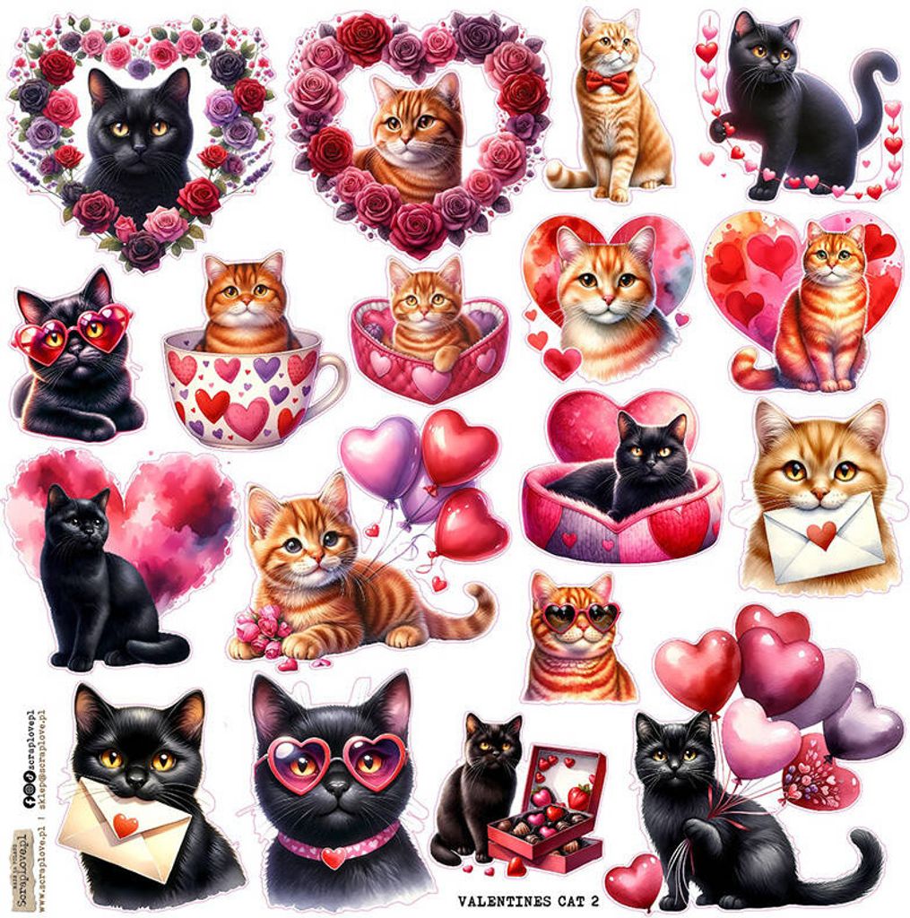 AUFKLEBER - ScrapLove - Valentinstag Katze 2