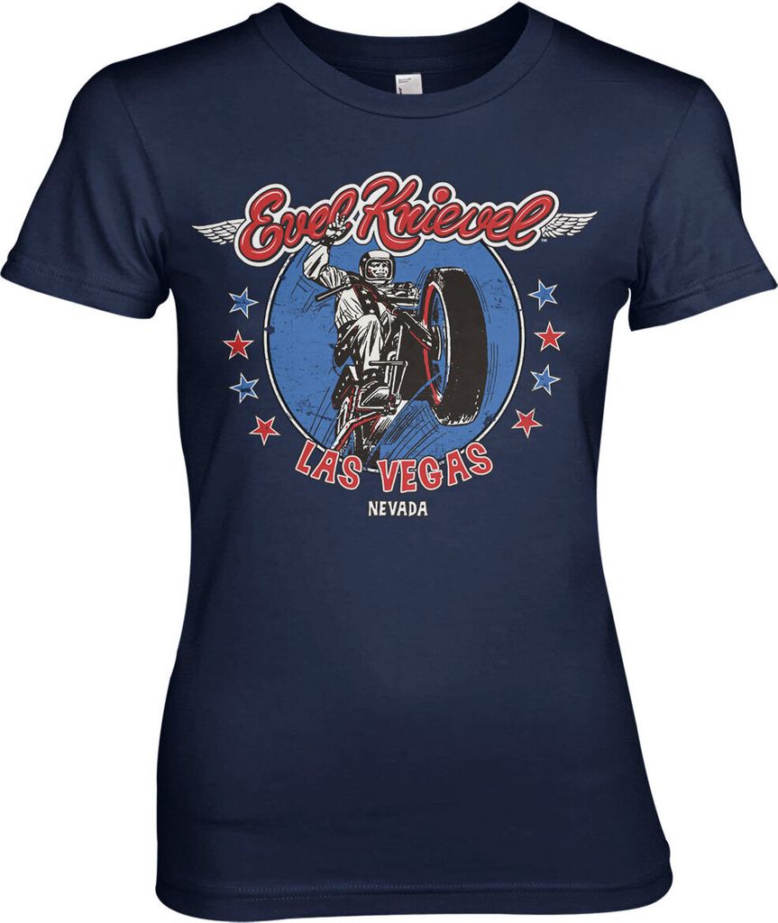 Evel Knievel In Las Vegas Girly Tee - Medium - Navy