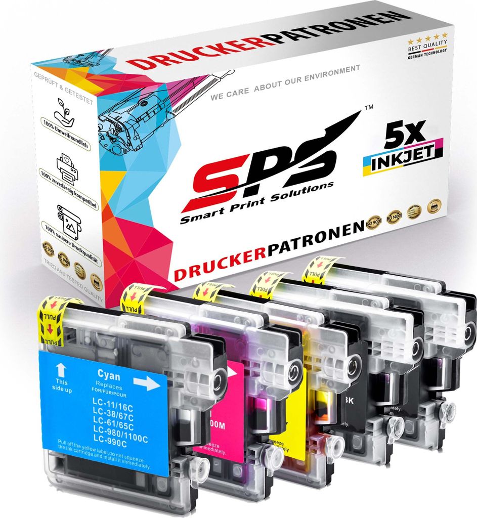 5er Multipack Set kompatibel für Brother DCP-J410W Druckerpatronen LC-980 LC-1100