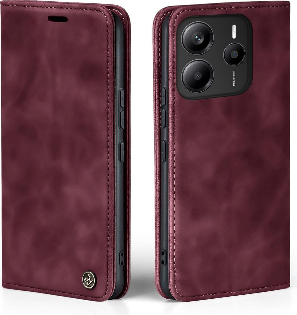 Handy Hülle für Xiaomi Redmi Note 14 5G Klapphülle Bookcase Flip Cover Handy Tasche Etui Farbe: Weinrot