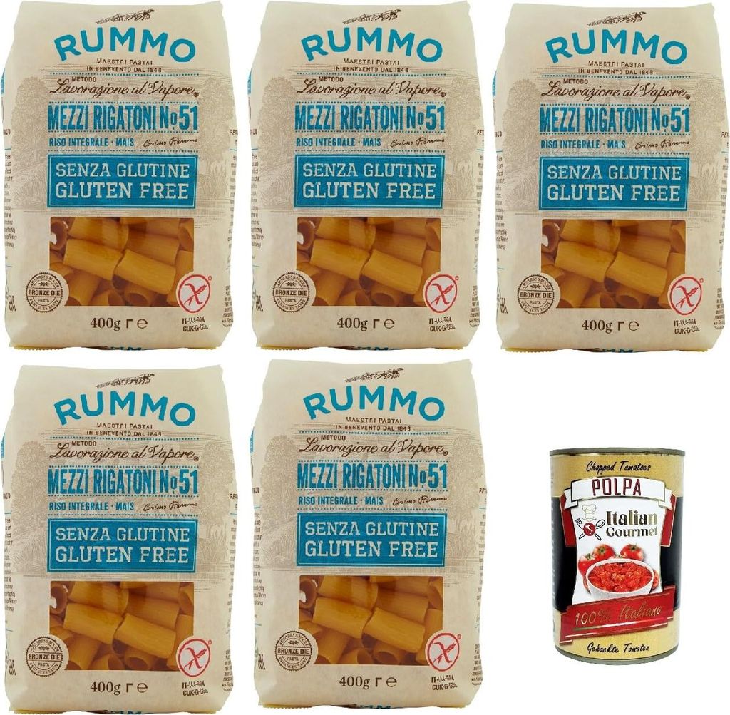 Rummo Pasta Nudeln Glutenfreie Mezzi Rigatoni N° 51, Bronze Gezeichnete gluteinfrei, perfekt für Menschen mit Zöliakie oder Glutenunverträglich...