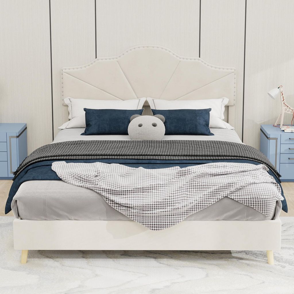 Softbett 140x200 cm, Kopfteil, Beige, multifunktional, 200x140x133 cm