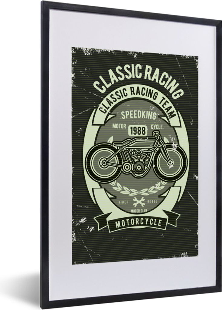 MuchoWow MuchoWow Gerahmtes Poster Motorrad - Vintage - Illustration - Zitat 40x60 cm - Poster mit zchwarzem Bilderrahmen - Poster in Rahmen