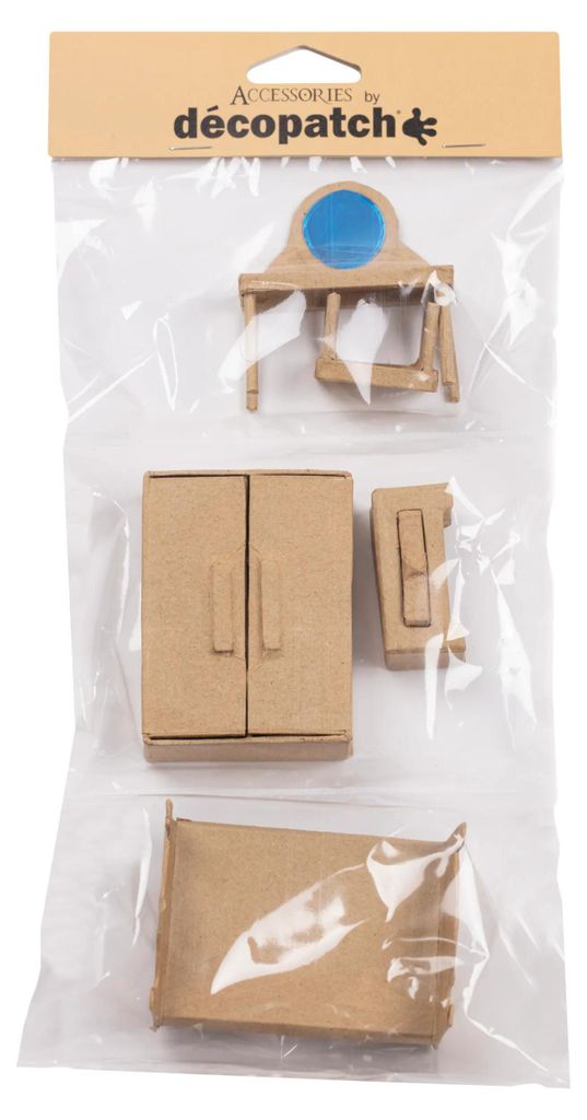 Décopatch Pappmaché, 6 Miniaturen, Schlafzimmer,15,5x4,5x33cm Kartonbraun AC924C