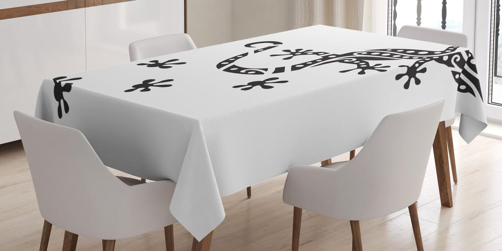 ABAKUHAUS Gecko Tischdecke, Monochrome Zusammensetzung einer Eidechse mit Abdrücken Simplistic Exotische Wildtiere, 140 x 240 cm, Schwarz und weiß