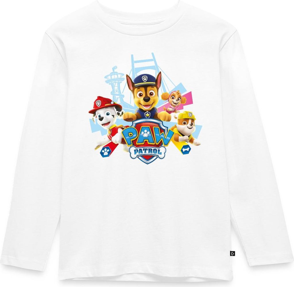 Spreadshirt Paw Patrol Logo Kinder Premium Langarmshirt, 110/116 (4 Jahre), Weiß
