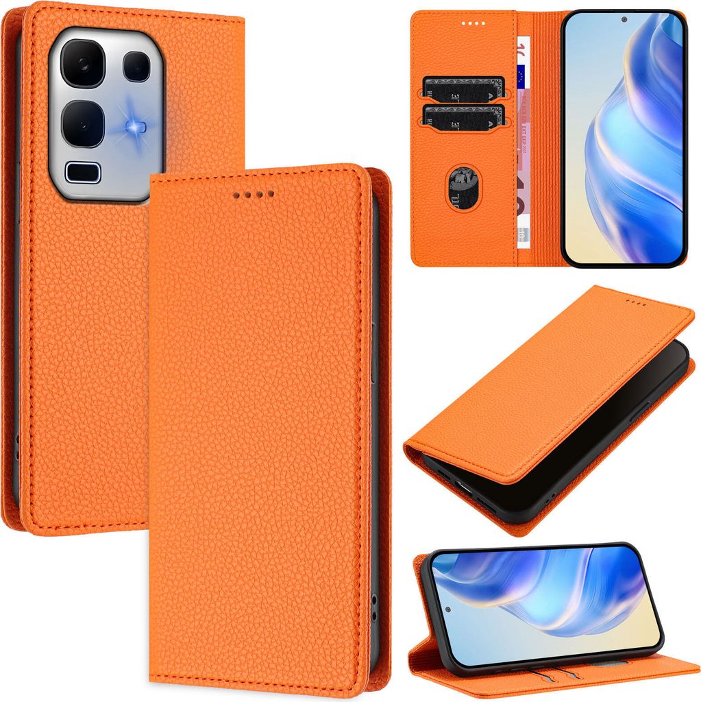Litchi Leder Handyhülle für Infinix Note 50x Wallet Kartenfächer Standfunktion Hülle Orange