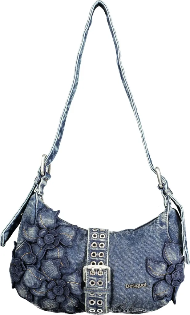 Petit sac à main bleu bandoulière détails contrastés fermeture magnétique