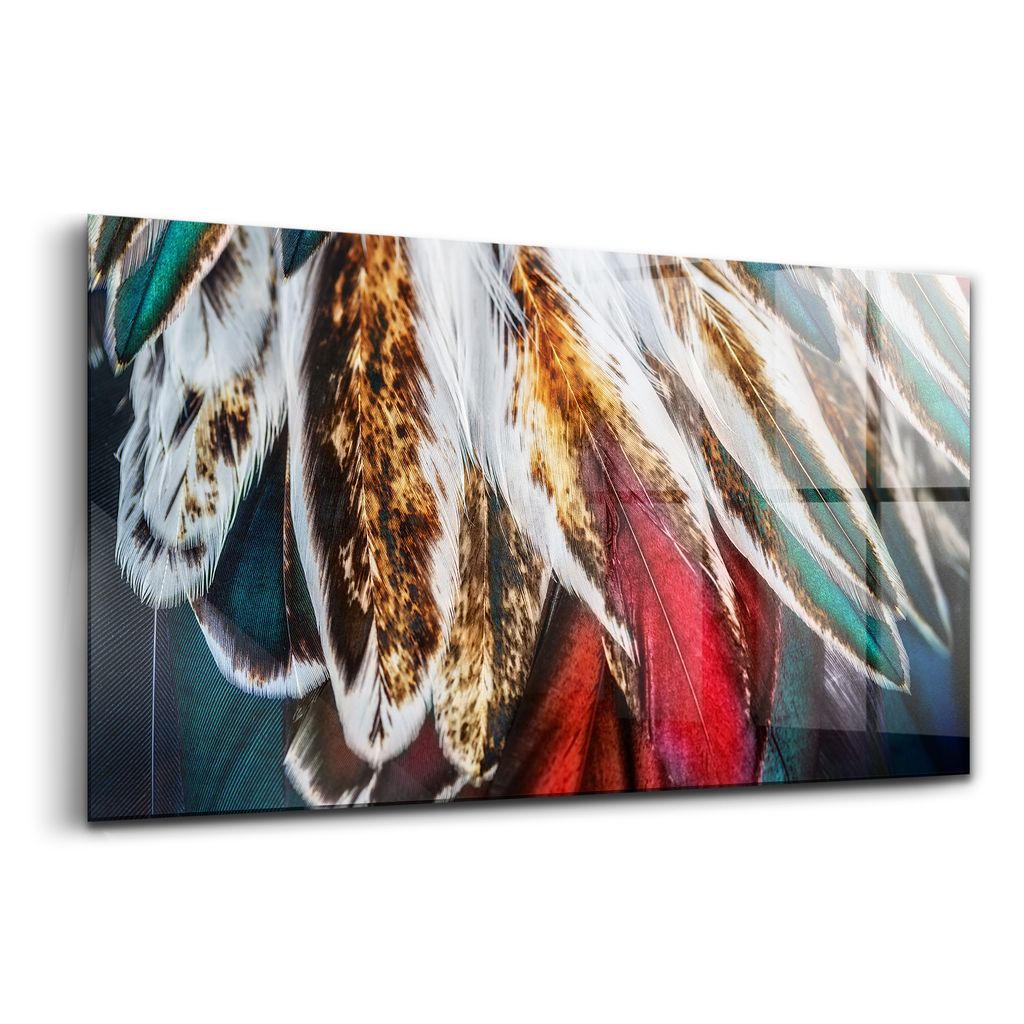 Glasbild - Dekorative Malerei - Moderne Malerei - 100x50 - Hellbraune Federvögel